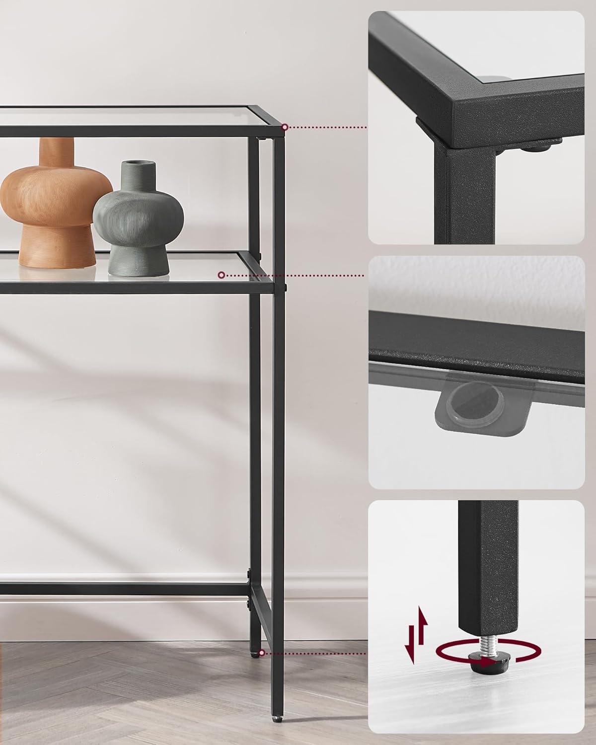 Console Table with Tempered Glass Shelves, Entryway Table, Sofa Table for Hallway, Living Room and Foyer 39.4 Inch Gold LGT025B01