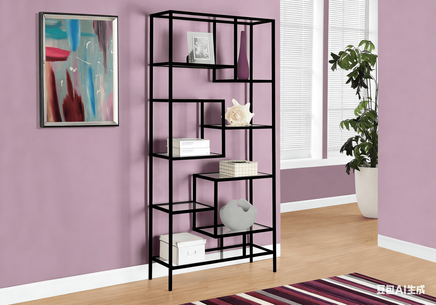 72″ Modern 5 Tier Display Shelf Black Metal Frame Tempered Glass Bookcase 32″ K7159 - with | Sold by Uncle Wiener's Wholesale