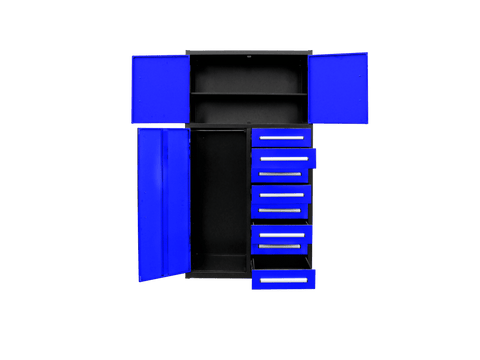 8 - Drawer Heavy Duty Workbench H3.5FT – 100 lb Drawers, Steel Frame Red, Blue, Black, Stainless Steel - with Blue | Sold by Uncle Wiener's Wholesale