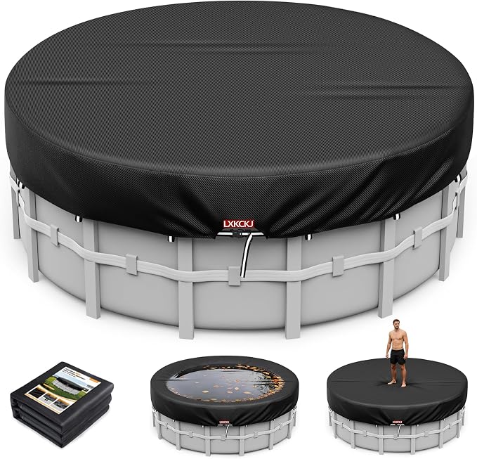 12 Ft Round Above Ground Pool Cover – 420D Oxford Waterproof Solar Tarp with Windproof Straps