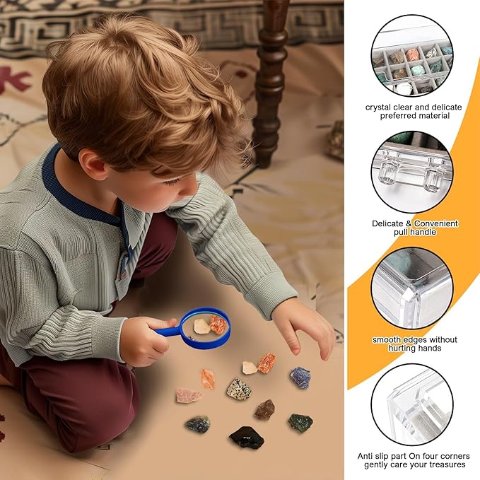 Acrylic Rock Collection Display Case – 36-Grid Clear Collectibles Storage Box for Crystals, Mini Figures and Small Items