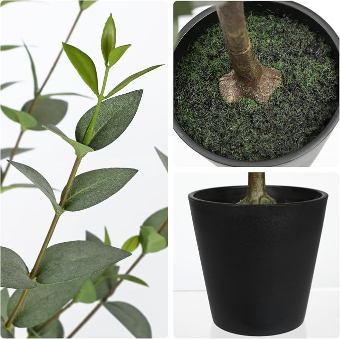 Arborus 22-Inch Artificial Eucalyptus Plant – Realistic Faux Greenery in Black Pot for Home Office Décor