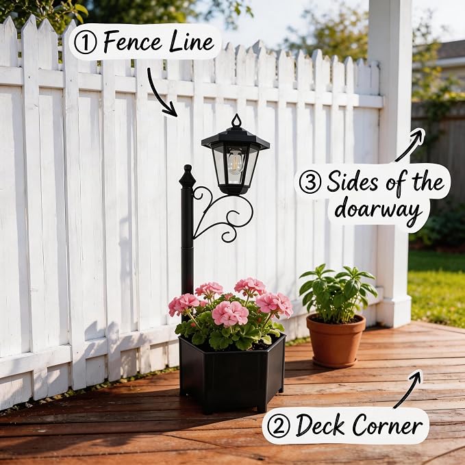 DJGIFI 29.5" Solar Lamp Post with Planter – Outdoor Waterproof Dusk-to-Dawn LED Garden Light for Patio, Yard & Pathway