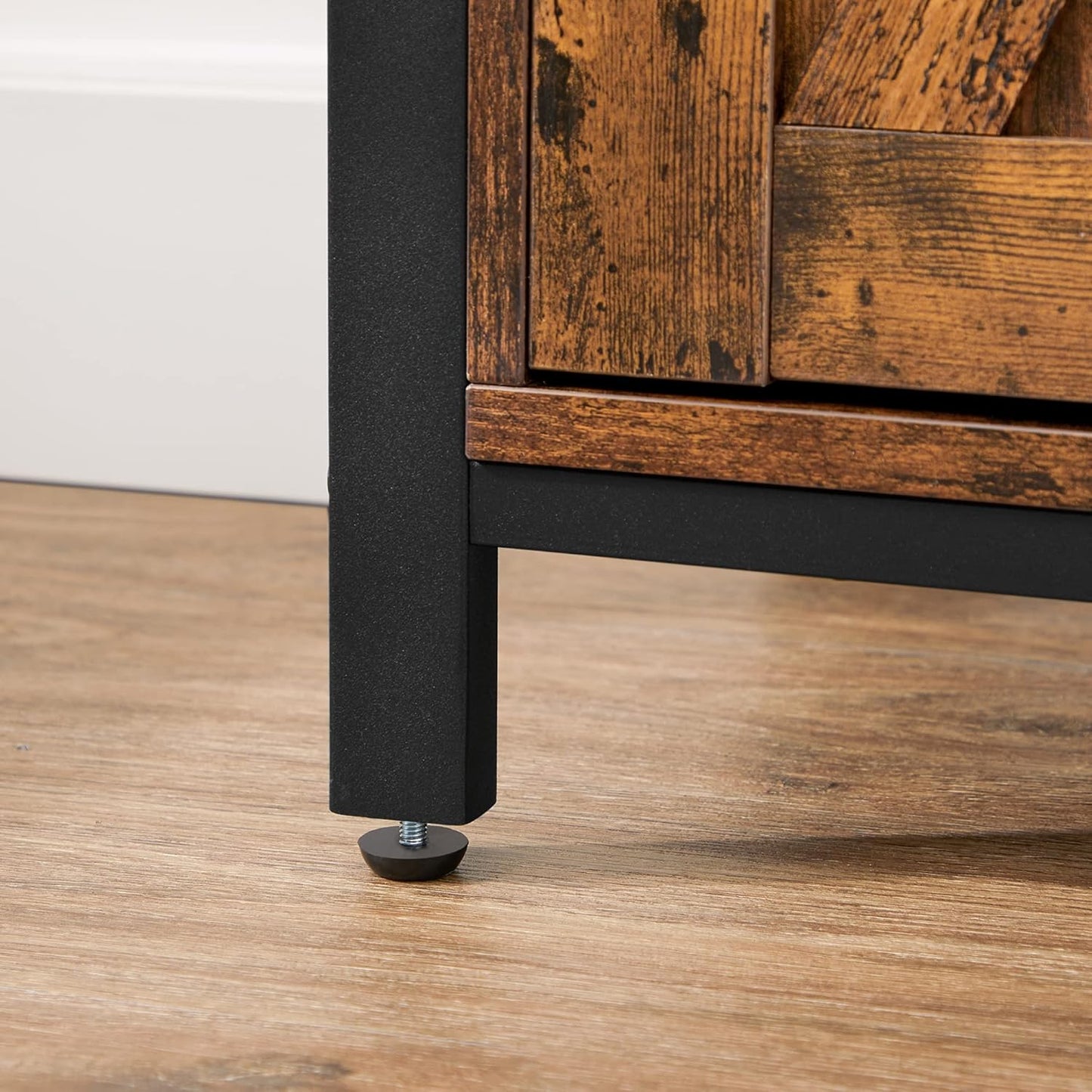 Industrial Storage Cabinet with Sliding Barn Door, Sideboard Buffet Cabinet with Adjustable Shelf and Open Storage for Entryway, Living Room, Kitchen and Office Rustic Brown and Black LSC089B01