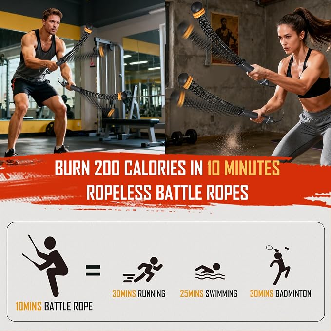 Newmkr Weighted Ropeless Battle Ropes – Portable Cordless Workout Ropes for Home Gym, HIIT, Cardio & Strength Training
