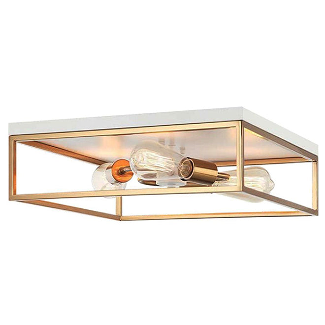 Light and Modern Brianna 12-Inch Square Flush Mount Ceiling Light – Matte White & Brushed Gold 2-Light Fixture