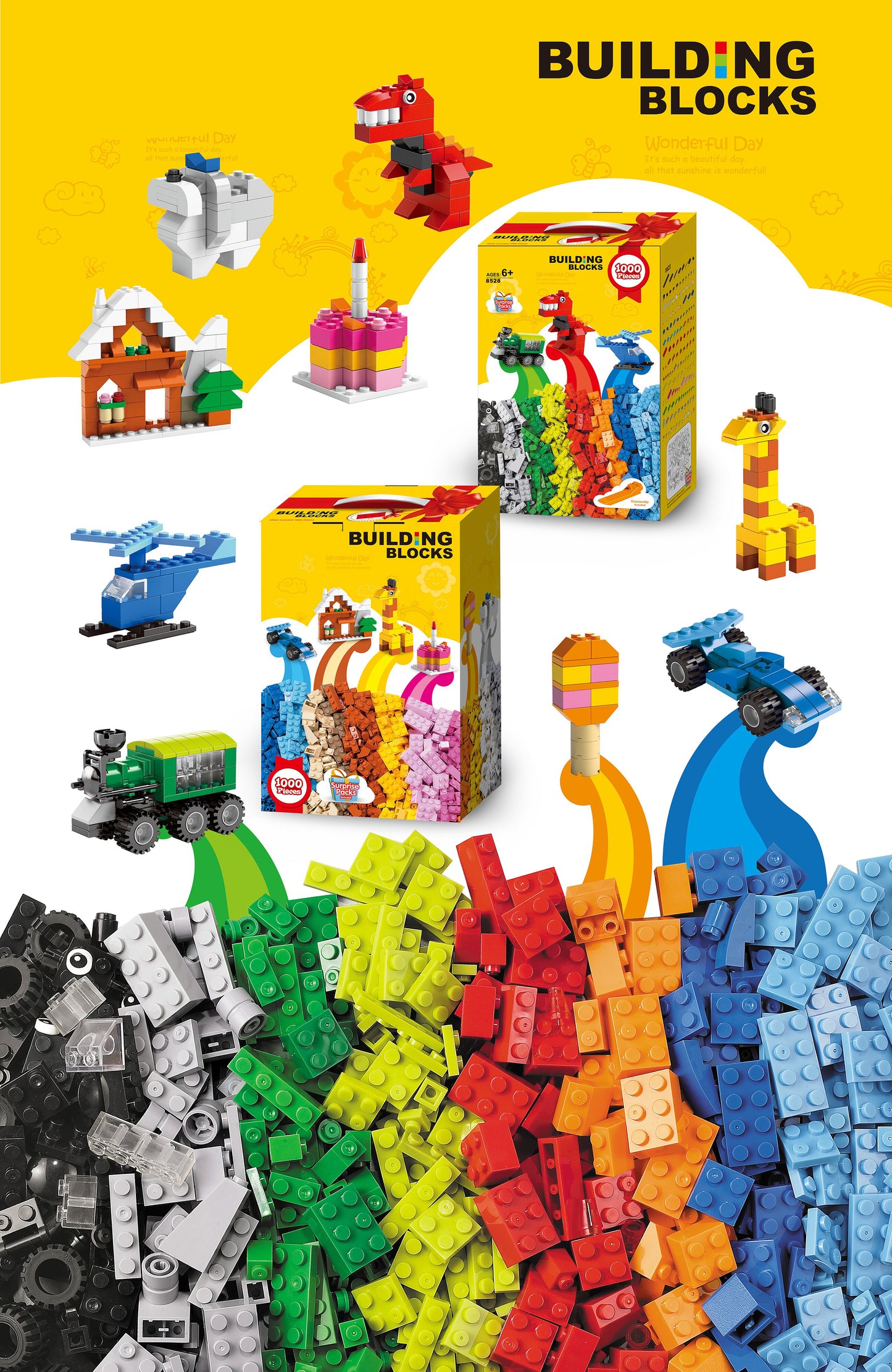 1000 PCS Building Blocks Set Creative DIY Bricks Kit Bulk Color Pieces Educational Toy Set 8528