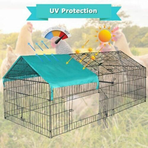 88" Dog Kennel with Green Cover – Side View
Rabbit & Chicken Cage Enclosure – Front Angle
Outdoor Animal Enclosure with Cover – Set Up in Yard
Pet Containment Cage – Metal Frame Close-up