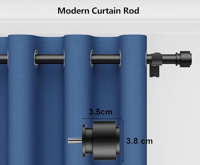 BloomFlower Adjustable Curtain Rod 18–128 Inches – Heavy Duty Black Metal Drapery Rod, 7/8 Inch Diameter with Modern Finials & Wall Mount Brackets for Large Windows
