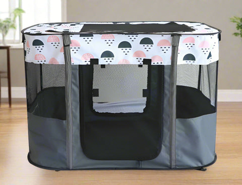 XL foldable dog crate with mesh windows and roll-up door
Portable pet house crate with removable top skylight
Indoor and outdoor soft pet kennel setup
Folded dog crate for easy storage and travel
Cat and dog resting in mesh pet crate