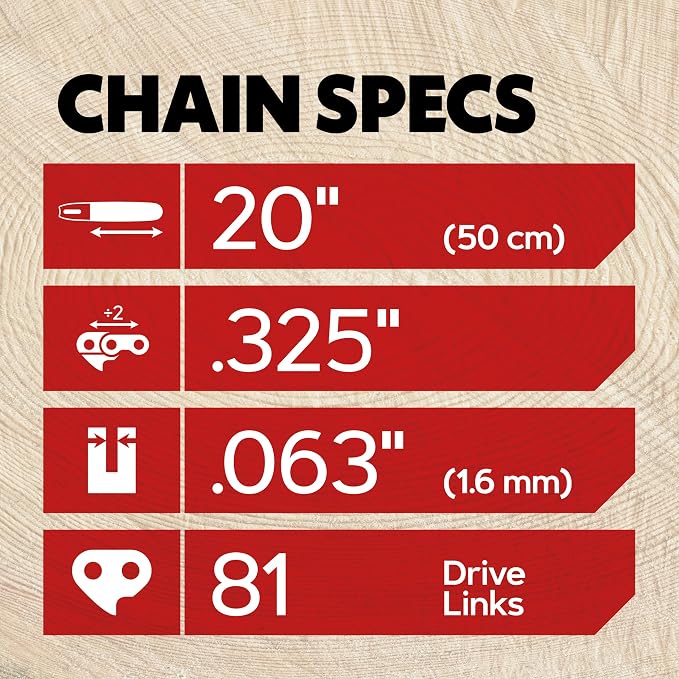 Oregon V81 PowerCut 20-Inch Chainsaw Chains – 81 Drive Links, 3-Pack