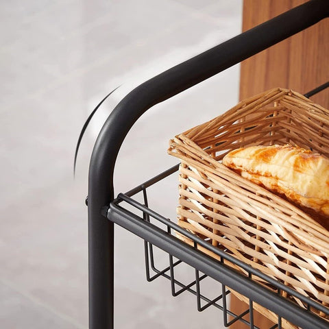 Black 3-Tier Metal Rolling Storage Cart with Removable Mesh Baskets and Locking Wheels – Kitchen & Home Organizer