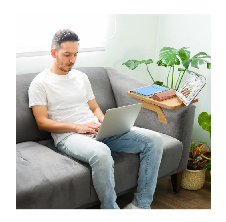 Bamboo Couch Arm Tray Clip-On Sofa Table for Drinks, Snacks, Remote & Phone Holder BTR259