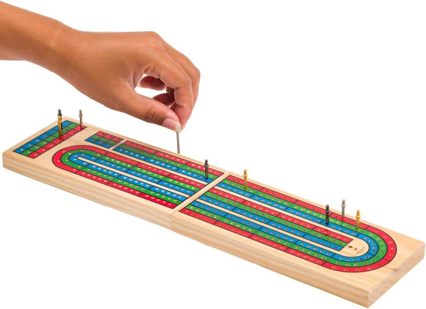 Folding Wooden Cribbage Board Game Set with Metal Pegs, Cards Storage for 2–4 Players CRB159