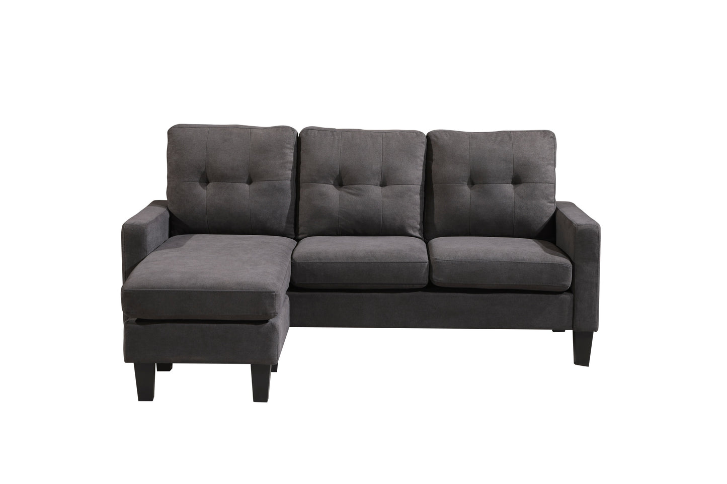 Compact L-Shaped Sectional Sofa with Ottoman – Reversible Chaise, Dark Gray or Black BT2628