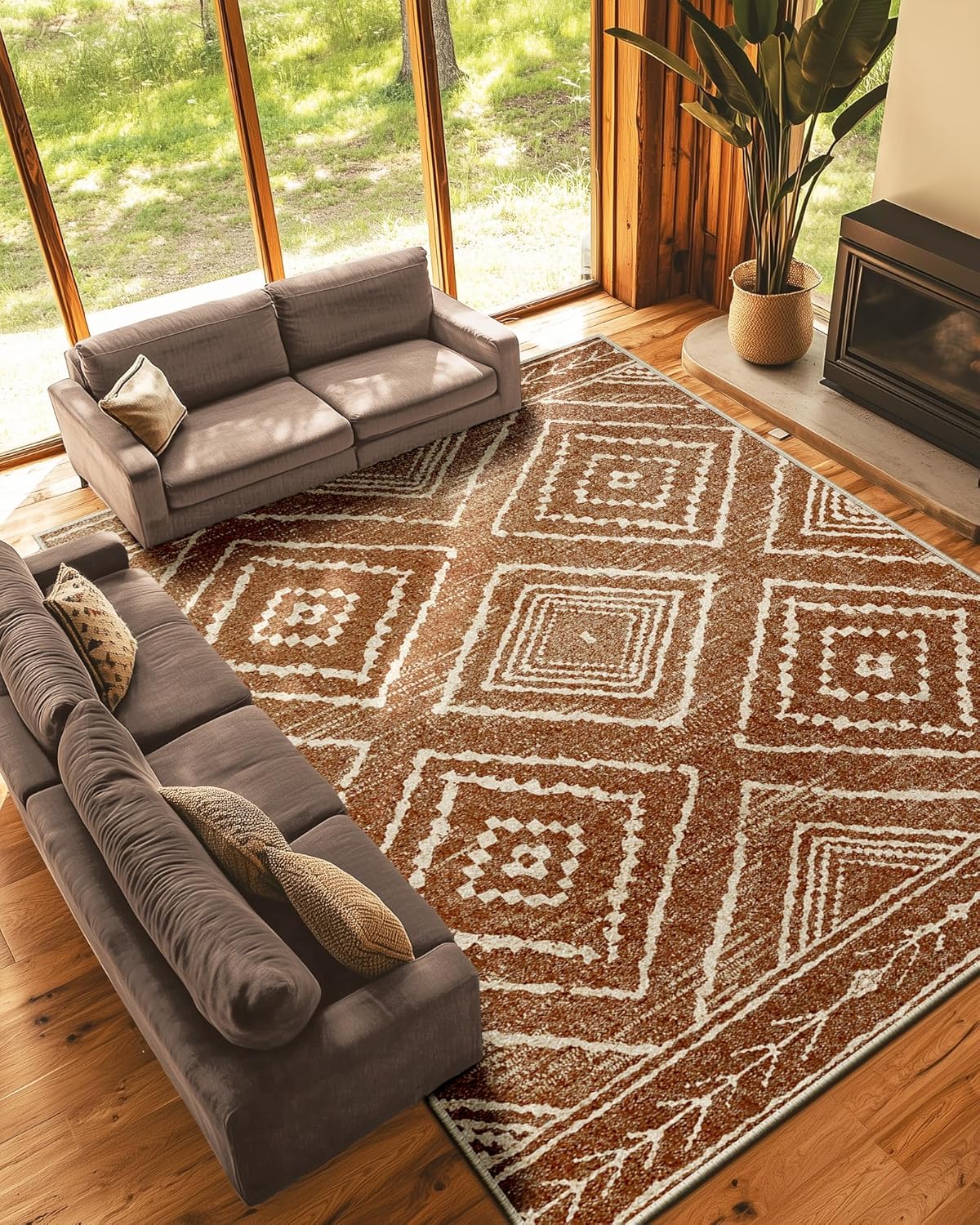 Modern Shaggy Area Rug Washable Non-Slip Geometric Carpet 4x5 5x8 6x10 FGYRUG