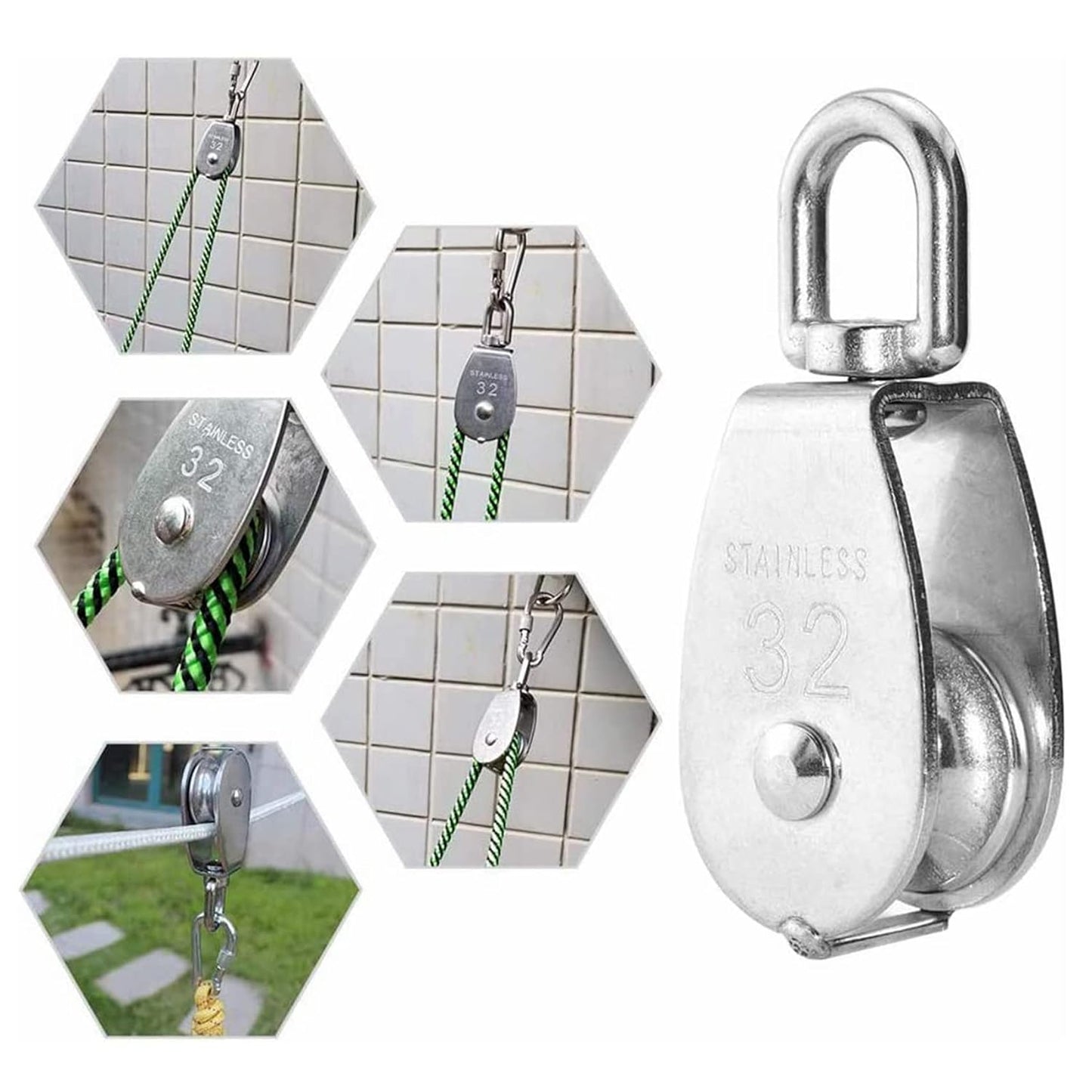 304 Stainless Steel Pulley Block Set M20 M25 M32 Single Wheel Wire Rope 113231