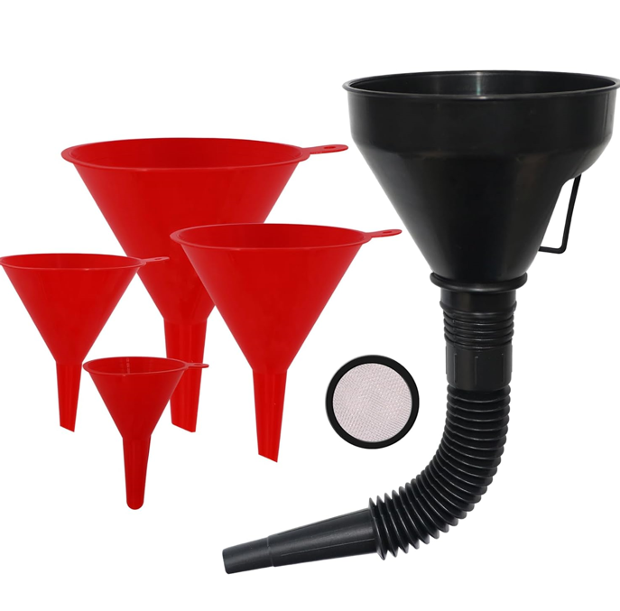 5pc Oil Funnel Set Automotive Plastic Funnels with Flexible Tube OF4R2B