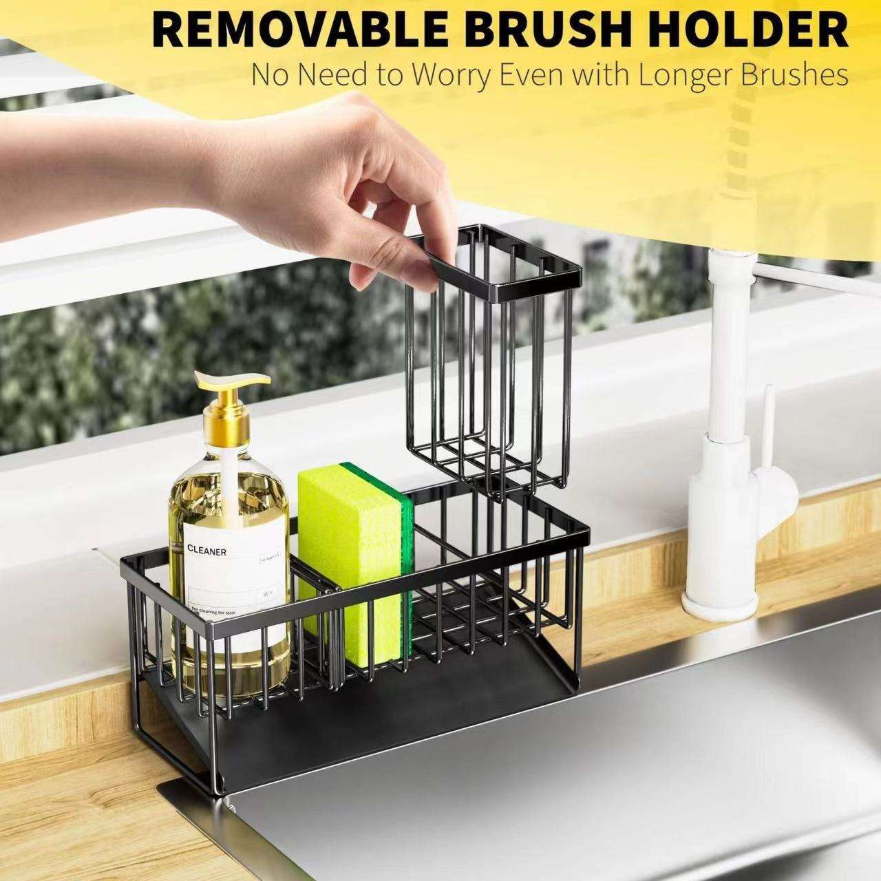 304 Stainless Steel Kitchen Sink Caddy Sponge Holder Rustproof Organizer with Drain Tray SSC1895