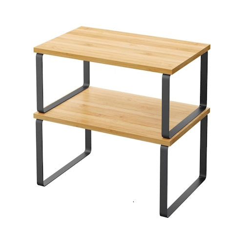2PCS Bamboo & Iron Stackable Storage Shelf Set Kitchen Counter Organizer SY26041804