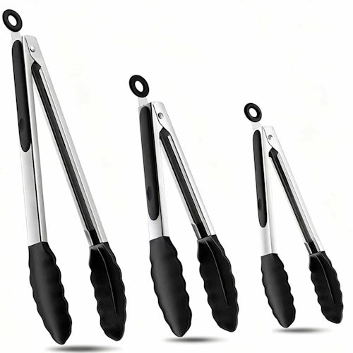 Stainless Steel Kitchen Tongs 3-Pack Food Serving Cooking BBQ Tongs TNG3P