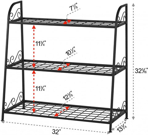 3-tier metal plant stand with potted plants in living room
Black powder-coated plant rack used indoors
Metal flower shelf displayed on outdoor patio
Sturdy decorative stand with three storage tiers
Compact garden shelf holding flowers and décor items
Close-up of black metal frame and assembly