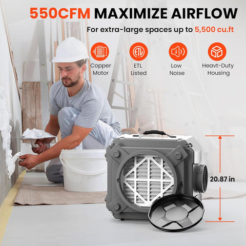 Abestorm Air Scrubber With 3 - Stage Filtration, 16 Inch Inlet, Commercial Stackable Negative Machine, MERV - 10 Filter, HEPA/Activated Carbon Filter for Damage Restoration, 550 CFM - with | Sold by Uncle Wiener's Wholesale
