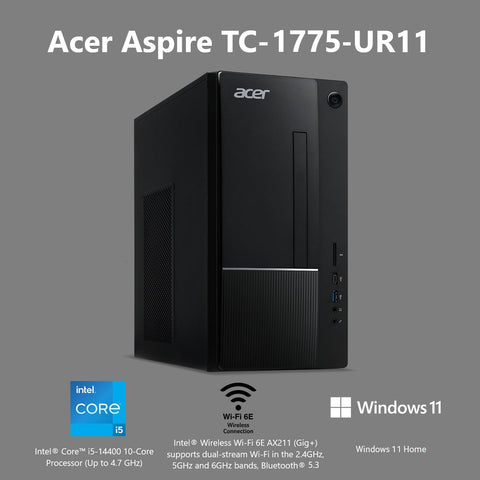Acer Aspire TC - 1770 - UR11 Desktop | 13th Gen Intel Core i5 - 13400 10 - Core Processor | 8GB 3200MHz DDR4 | 512GB M.2 2280 PCIe Gen 4 SSD | SD Card Reader | Intel Wi - Fi 6E AX211 | Windows 11 Home,Black - with | Sold by Uncle Wiener's Wholesale