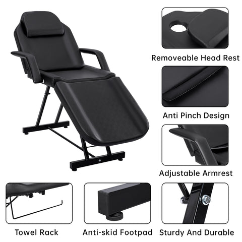 Adjustable Reclining Massage Table – Spa Facial Chair with Armrests & 330 lb Max Load | SKU: AMRMT1880 - with | Sold by Uncle Wiener's Wholesale
