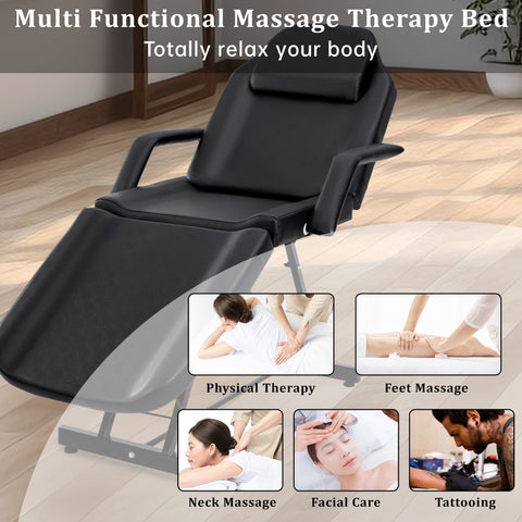 Adjustable Reclining Massage Table – Spa Facial Chair with Armrests & 330 lb Max Load | SKU: AMRMT1880 - with | Sold by Uncle Wiener's Wholesale