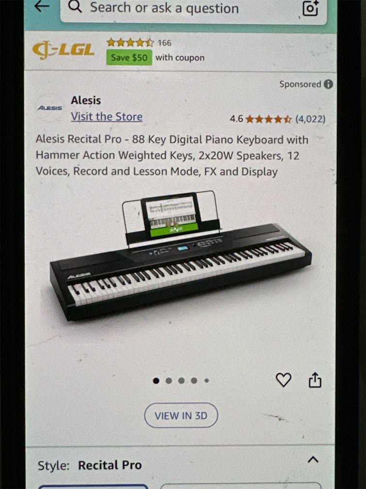“Alesis Recital Pro 88-key digital piano front view”
“Alesis piano with built-in speakers and full-size weighted keys”
“88-key hammer action electric piano for beginners and pros”
“Rear panel of Alesis Recital Pro showing inputs and outputs”
“Close-up of control panel and FX buttons on Alesis keyboard”