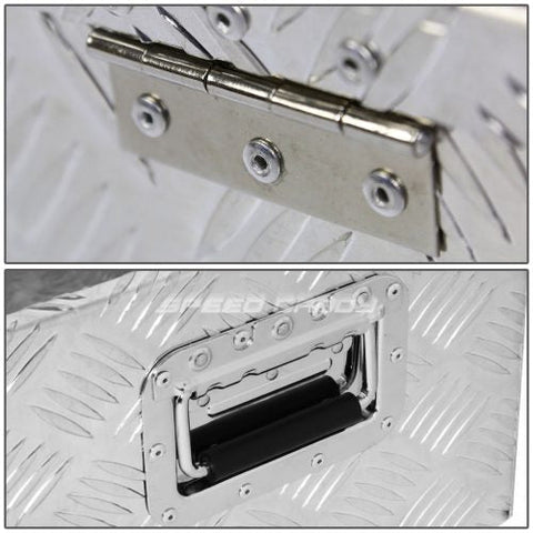 “Diamond plate aluminum underbody truck tool box with dual locks”
• “Weatherproof underbody truck tool storage box mounted under trailer”