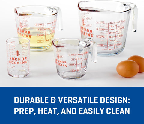 Anchor Hocking Glass Measuring Cups, 4 Piece Set - 5 oz, 1 - Cup, 2 - Cup, 4 - Cup - with | Sold by Uncle Wiener's Wholesale