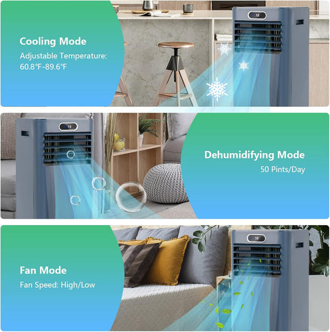 ARLIME Air Conditioner Portable, 8000 BTU Cools up to 350 sq. ft, Portable AC Unit with Fan & Dehumidifier, 2 Speed, Child Lock, 24H Timer, LED Display, Air Cooler for Living Room, Bedroom, Office - with Dark Blue | Sold by Uncle Wiener's Wholesale