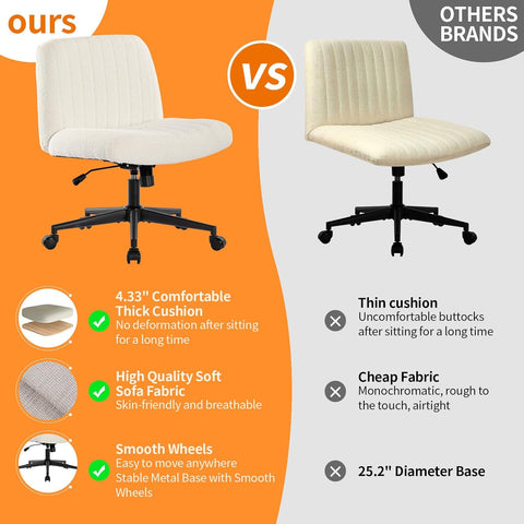 Armless Wide Office Chair with Wheels Crossleg Office Chair 120° Rocking Mid Back White Sherpa Ergonomic Computer Task Chairs for Make Up - with | Sold by Uncle Wiener's Wholesale