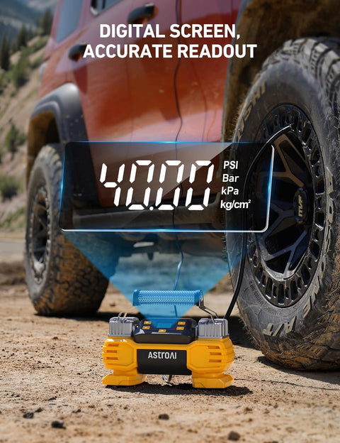 AstroAI Tyre Inflator Air Compressor 12V DC 160PSI with Screen, Heavy Duty Dual Cylinders & Dual Motors Car Tyre Pump for SUVs, RVs, ORVs, Trucks, Airbed, Preset&Auto Off - with | Sold by Uncle Wiener's Wholesale