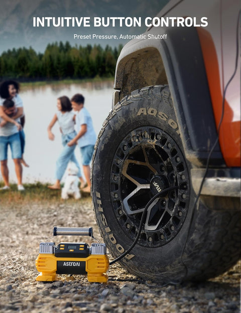 AstroAI Tyre Inflator Air Compressor 12V DC 160PSI with Screen, Heavy Duty Dual Cylinders & Dual Motors Car Tyre Pump for SUVs, RVs, ORVs, Trucks, Airbed, Preset&Auto Off - with | Sold by Uncle Wiener's Wholesale