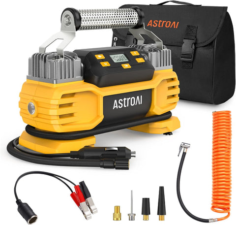 AstroAI Tyre Inflator Air Compressor 12V DC 160PSI with Screen, Heavy Duty Dual Cylinders & Dual Motors Car Tyre Pump for SUVs, RVs, ORVs, Trucks, Airbed, Preset&Auto Off - with | Sold by Uncle Wiener's Wholesale