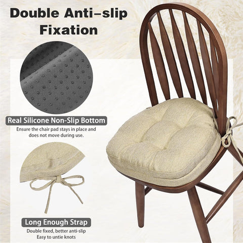 baibu Dining Chair Cushions Set of 2, Dual - Layer Patented Design Memory Foam Windsor Seat Pads, Kitchen Chair Cushions with Ties & Textured Cover, 17x 15.5 x 3.5in, 2 Pack, Beige - with | Sold by Uncle Wiener's Wholesale