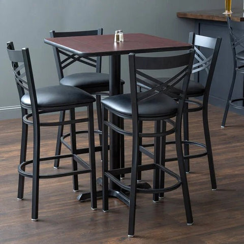 Black metal frame pub height table and dining chairs set for commercial use