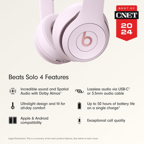 Beats Solo 4 - Wireless Bluetooth On - Ear Headphones, Apple & Android Compatible, Up to 50 Hours of Battery Life - Cloud Pink - with | Sold by Uncle Wiener's Wholesale