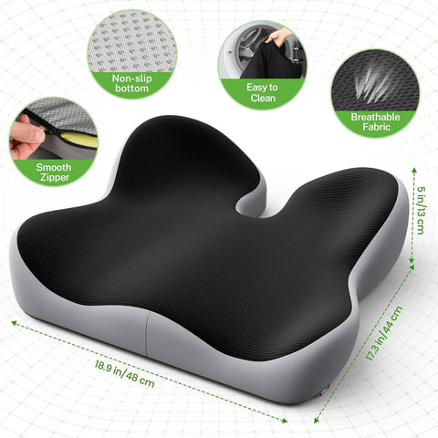 Benazcap Large Seat Cushion Memory Foam Office Chair Cushions,Back Support Pressure Relief for Seat Pads,Upgraded Seat Cushions for Tailbone Pain Relief Cushion for Car/Wheelchair Black Gray - with | Sold by Uncle Wiener's Wholesale