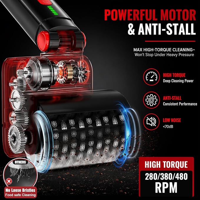 Bermoso Cordless Electric Grill Brush & BBQ Cleaner – 3-Speed 280–480 RPM, 3 Interchangeable Heads, 5000mAh Battery, 150-Min Runtime, Waterproof USB-C Rechargeable - Kitchen Appliances with | Sold by Uncle Wiener's Wholesale