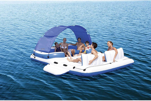 Bestway Inflatable Island Lounger โ 5 - Seat Floating Raft with Shade, Cup Holders & Cooler โ 43105 - with | Sold by Uncle Wiener's Wholesale