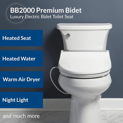 BioBidet Bliss BB2000 Elongated White Bidet Smart Toilet Seat, Premier Class, Unlimited Warm Water, Self Cleaning Hydroflush, Hybrid Heating, Wireless Remote Control, Inviting Nightlight, Vortex Wash - with Elongated | Sold by Uncle Wiener's Wholesale