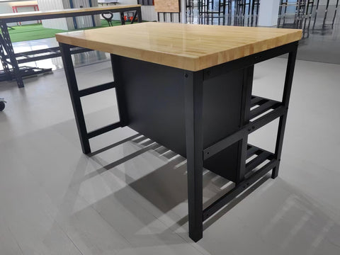 Black Solid Wood Kitchen Island – Free - Standing Prep Station with Storage & Rustic Top – KI4931 - with | Sold by Uncle Wiener's Wholesale