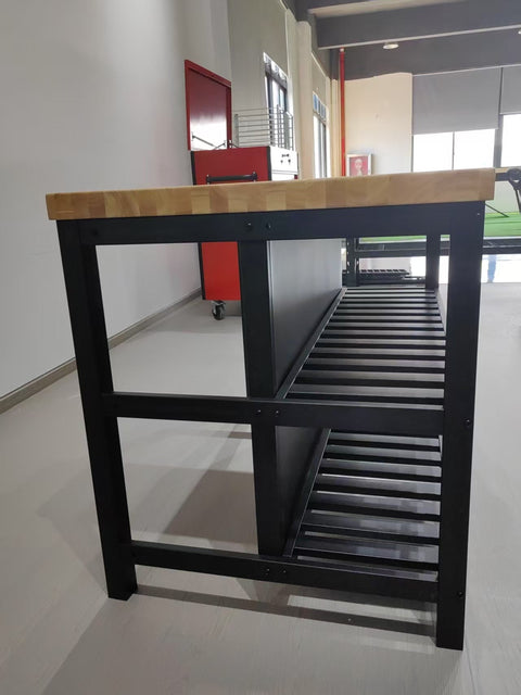 Black Solid Wood Kitchen Island – Free - Standing Prep Station with Storage & Rustic Top – KI4931 - with | Sold by Uncle Wiener's Wholesale