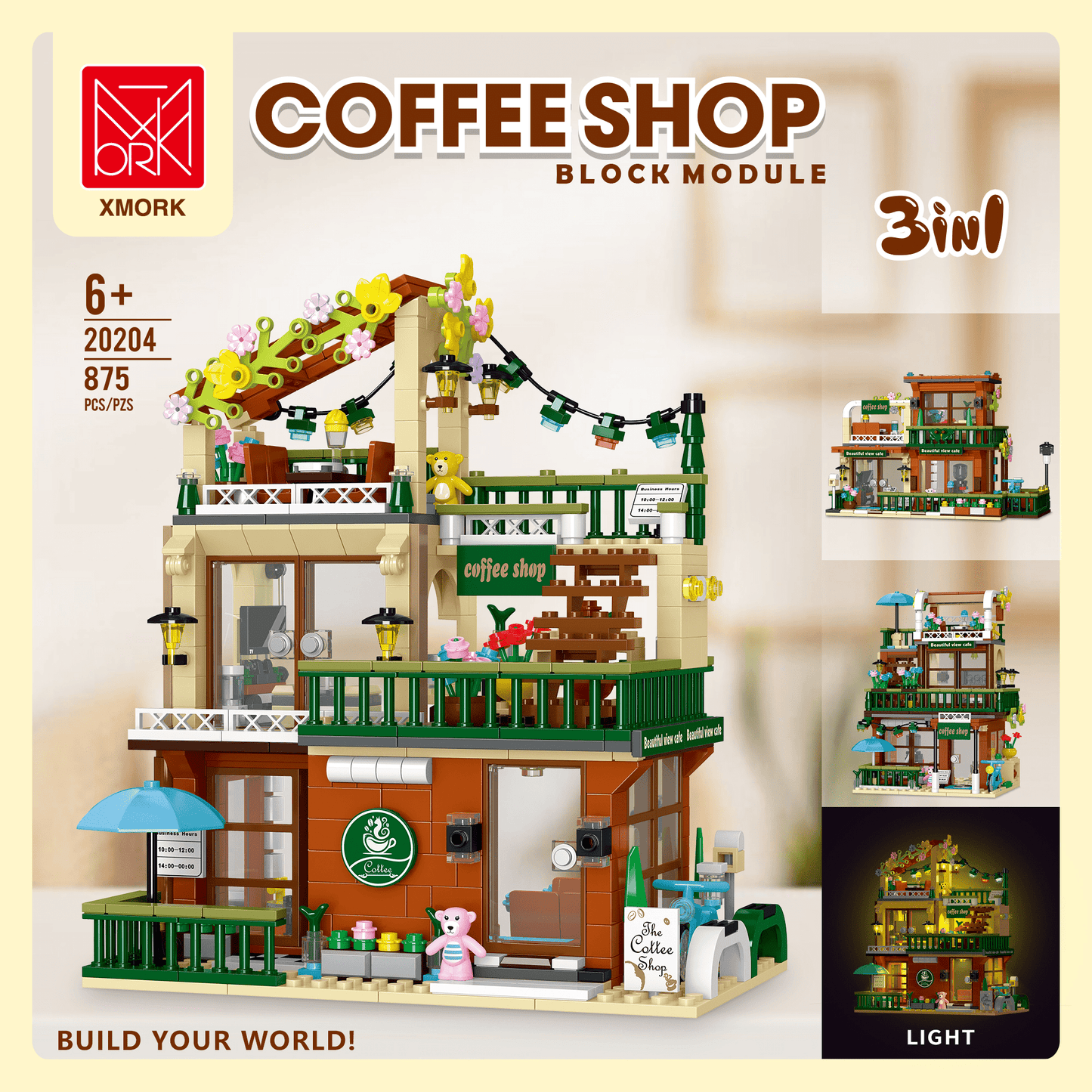 Block Building Set Forest Cabin City Cafe Hotel Modular Building Kits 1004 - with Coffee Shop | Sold by Uncle Wiener's Wholesale