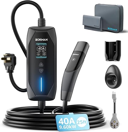 Bokman 16A Portable Level 1 & 2 EV Charger – 25ft J1772 Charging Cable, 120V/240V, NEMA 6-20 with 5-15 Adapter - Electronics with 40 A | Sold by Uncle Wiener's Wholesale