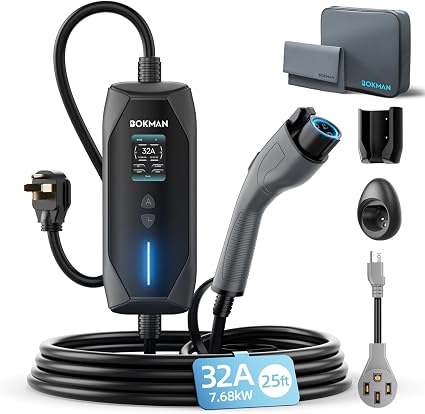 Bokman 16A Portable Level 1 & 2 EV Charger – 25ft J1772 Charging Cable, 120V/240V, NEMA 6-20 with 5-15 Adapter - Electronics with 32A | Sold by Uncle Wiener's Wholesale